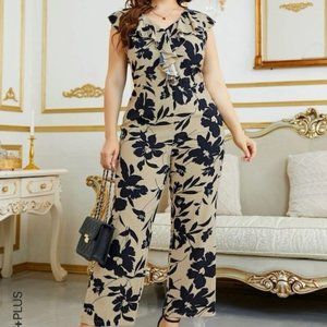 Floral Print Ruffle Trim Jumpsuit